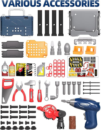 Tool Bench for Toddler and Kids Tool Bench,Kids Tool Set,Pretend Play Construction Toys Kit with Tool Bag, Easy to Assemble and disassemble,Chainsaw Tool Set Gift Toys for 4 5 6 Year Old Boys & Girls