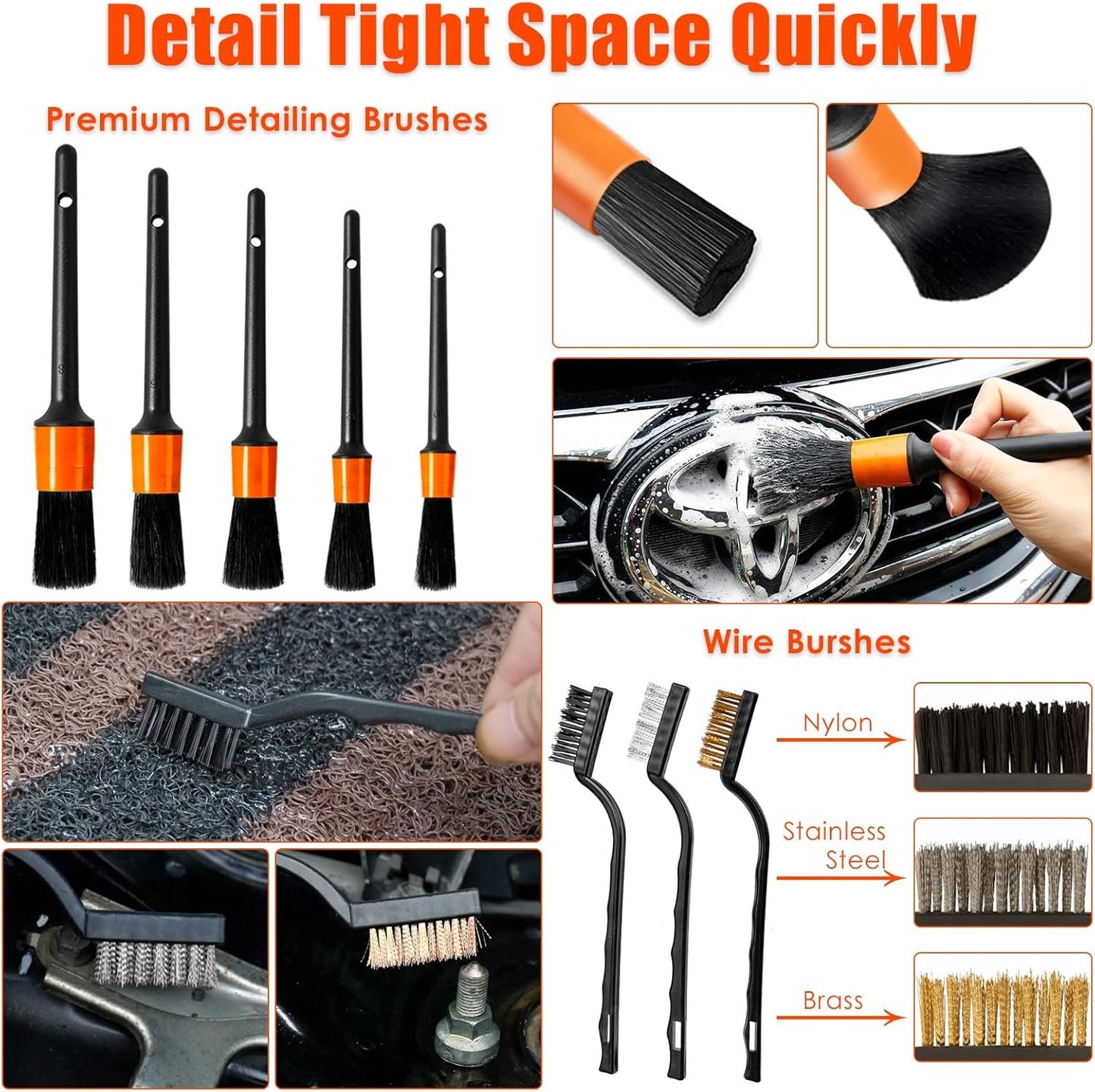 Car Detailing Kit Interior Cleaner, 17Pcs Car Cleaning Supplies with High Power Portable Car Vacuum, Detailing Brush Set, Windshield Cleaner, Orange Car Accessories for Women Men Teens Kids