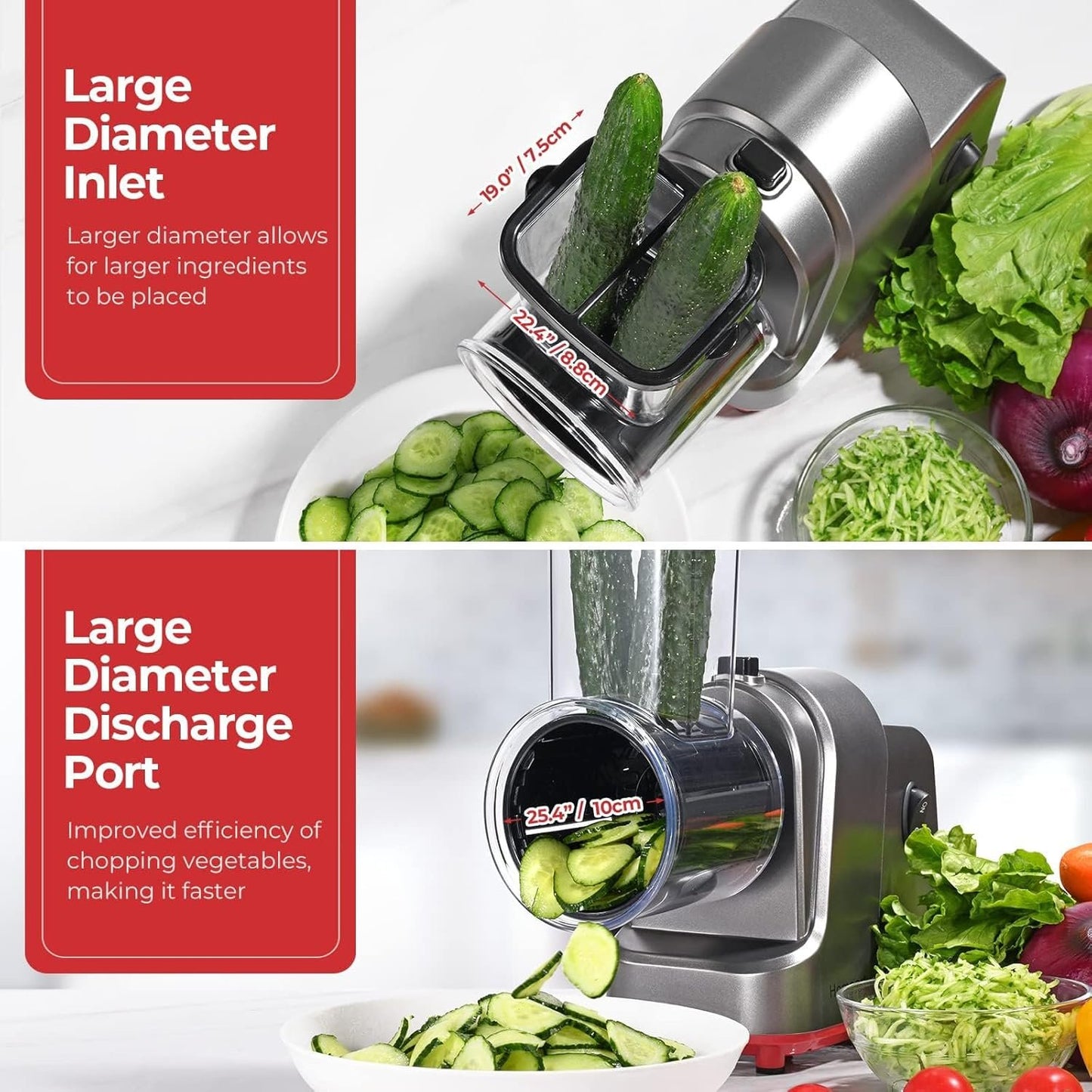 Electric Cheese Grater, 250W Professional Electric Slicer Shredder, Electric Salad Machine for Fruits, Vegetables, Cheeses, Salad Maker with 5 Free Attachments