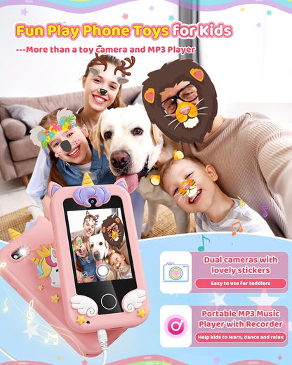 Kids Toy Smartphone, Gifts and Toys for Girls Boys Ages 3-8 Years Old, Fake Play Unicorn Toy Phone with Music Player Dual Camera Puzzle Games Touchscreen, Birthday, Kids Trip Activity