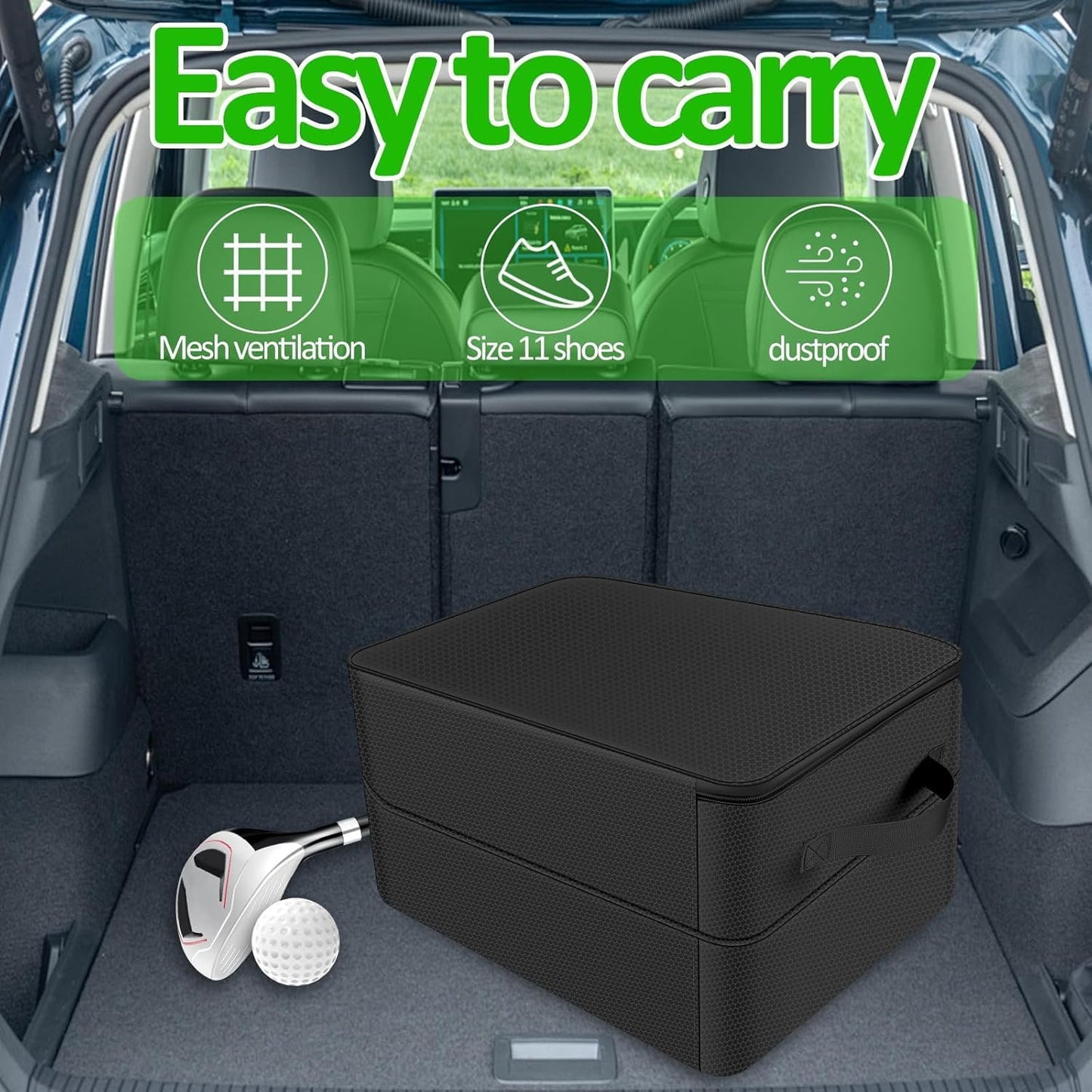 2 Layer Golf Trunk Organizer Large Waterproof Car Golf Locker with Separate Ventilated Compartment Versatile Trunk Organizer for Balls, Tees, Clothes, Gloves (Black)