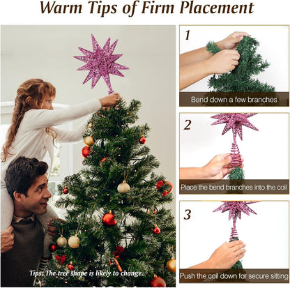 Lewondr USB Powered Christmas Tree Topper with Remote Control and Timer Function, Christmas Decoration with LED Light 3D Star Shape, Home Decoration, Christmas Items, Purple