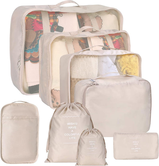 Kingdalux Pack of 8 Packing Cubes for Suitcase, Travel Organizer with Laundry Bag, Compression Bag, Shoe Bag, Underwear Bag for Men and Women