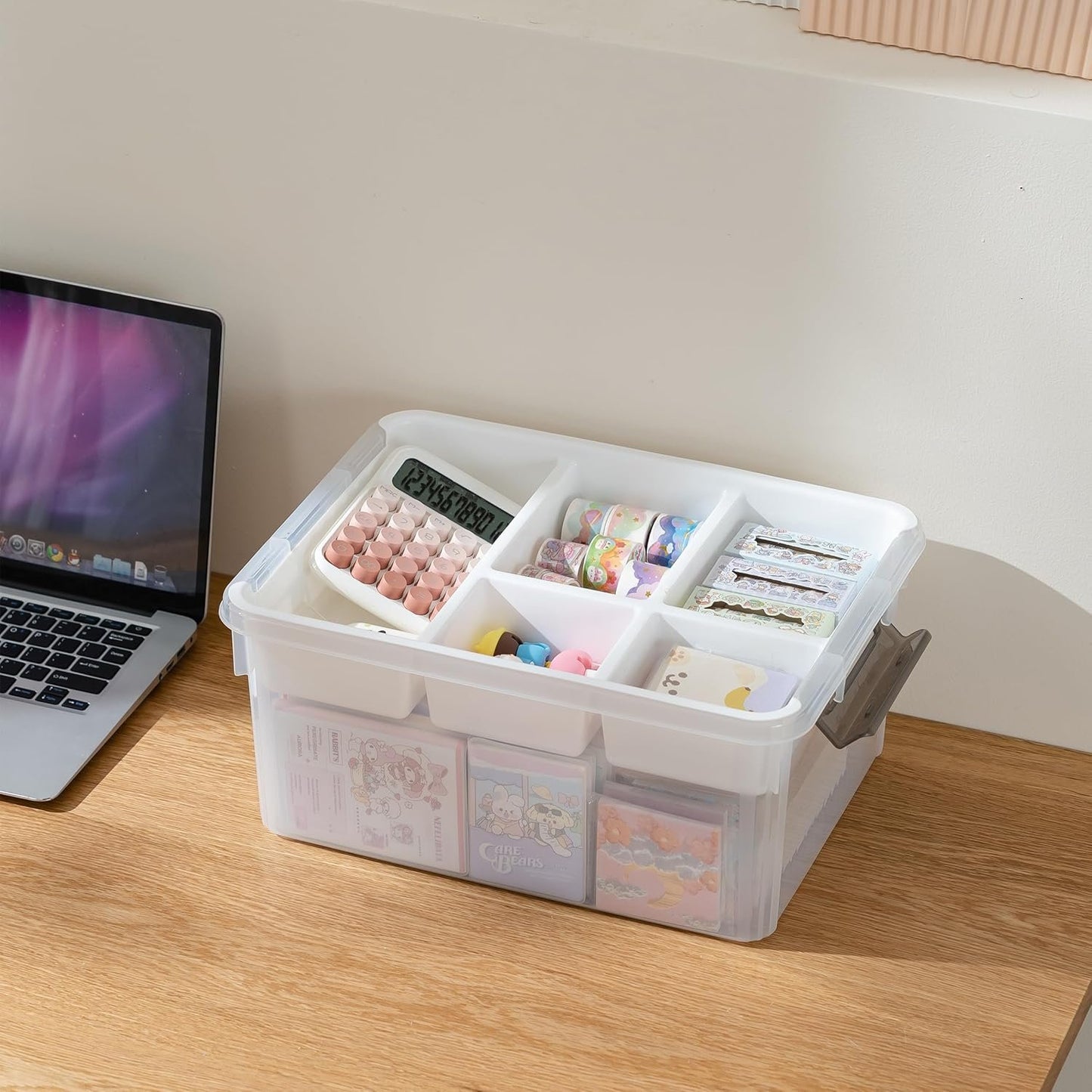 Citylife 17QT Plastic Storage Box with Removable Tray Craft Organizers and Storage Clear Storage Container for Organizing Bead, Tool, Sewing