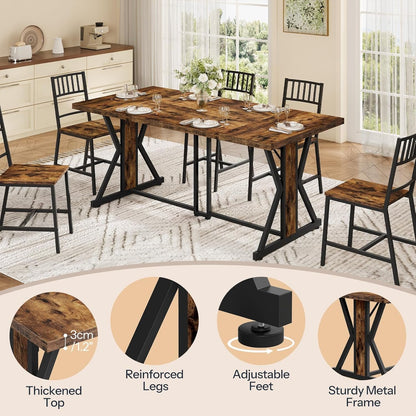 HOOBRO Dining Table, 180 cm Kitchen Dining Room Table with Sturdy Metal Frame, Rectangle Furniture with Heavy Duty Legs & Wooden Top, for Home Kitchen Living Room, Rustic Brown and Black BF180CZ01