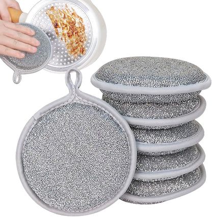 Dish Sponges Kitchen, Steel Wire Reusable Scrub Sponge, 6pcs Multipurpose Cleaning Cloths, Compact Non Scratch Scouring Pads for Tableware, Utensils, Cookware and Sink Cleaning