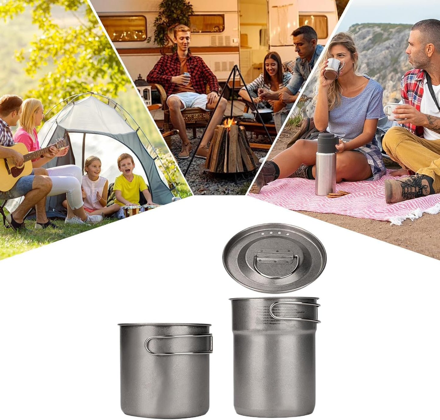 Camping Pots, 2X Stainless Steel, Outdoor Cooking Set, Capacity, Portable Survival Equipment, Lightweight Hiking Gear, Travel Meal Prep Tool, Picnic Supplies, 1000ml