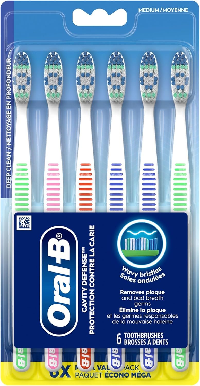 Oral-B Essential Clean Toothbrushes, Removes Plaque, Medium, 6 Count