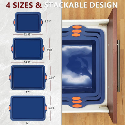 To encounter Silicone Baking Pans Set, 4 Pieces Nonstick Bakeware Set with Baking Pans, Baking Sheets, Cookie Sheets, Cake Pan with Metal Reinforced Frame More Strength, Navy Blue