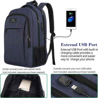 MATEIN Large College Backpack, Sturdy Computer Backpack with USB Charging Port Fits 17 inch Notebook, Carryon Luggage Travel Laptop Bag for Business Men and Women Christmas New Year Gift, Blue