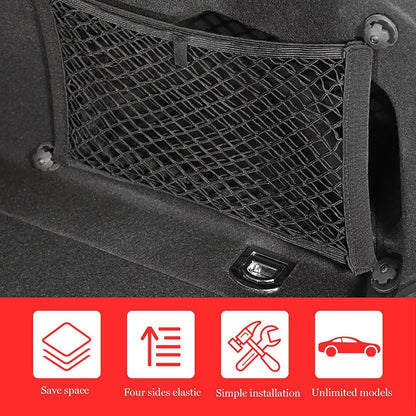 2 Pack Universal Mesh Cargo Netï¼ŒBetterJonny Stretchable Elastic Automotive Cargo Nets with 8 Pieces Mounting Screws and Hooks for Car Trunk Storage Mesh Pocket Net(Black)