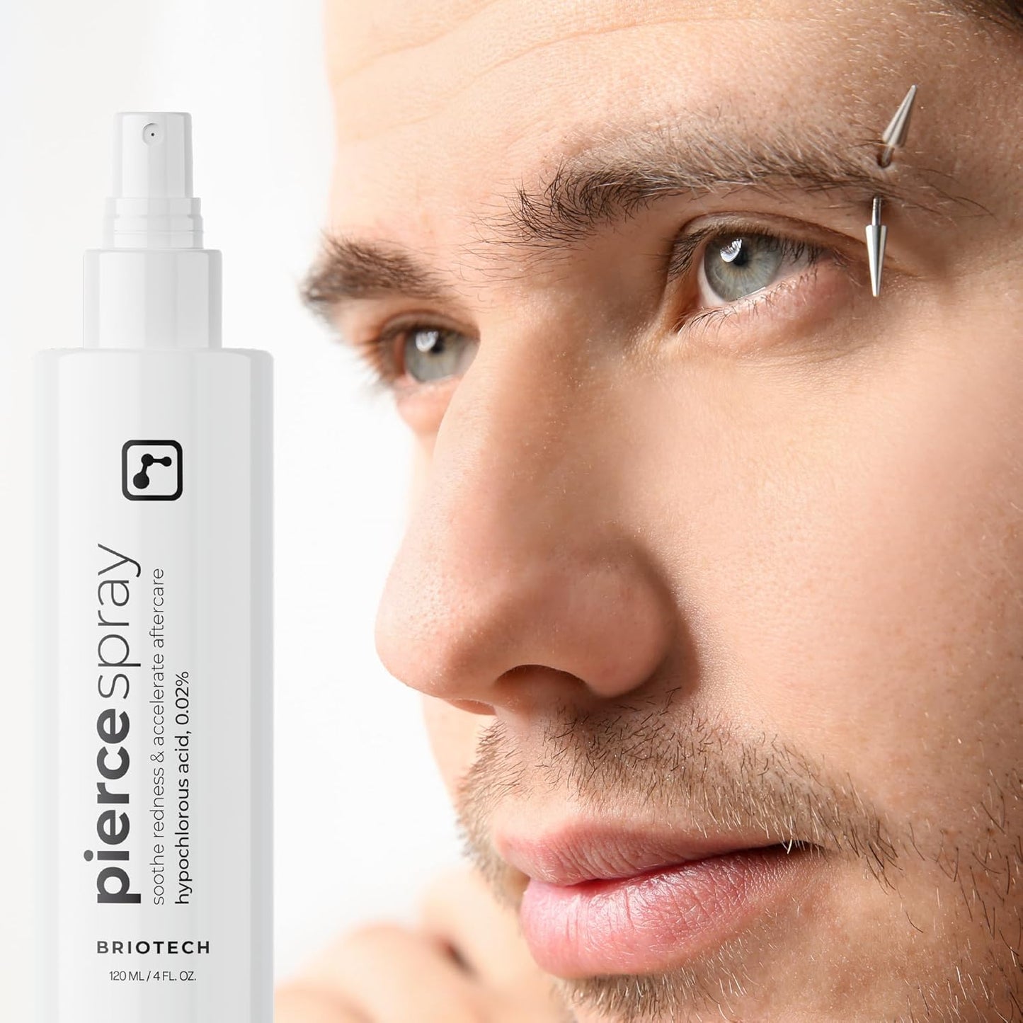 BRIOTECH Pierce Pro Piercing Aftercare Spray, Gentle Hypochlorous Acid Spray, Calm Redness & Itch, Reduce Bumps & Crust, Zero-Contact, No Rinse, No Residue HOCl Spray, 4 fl oz