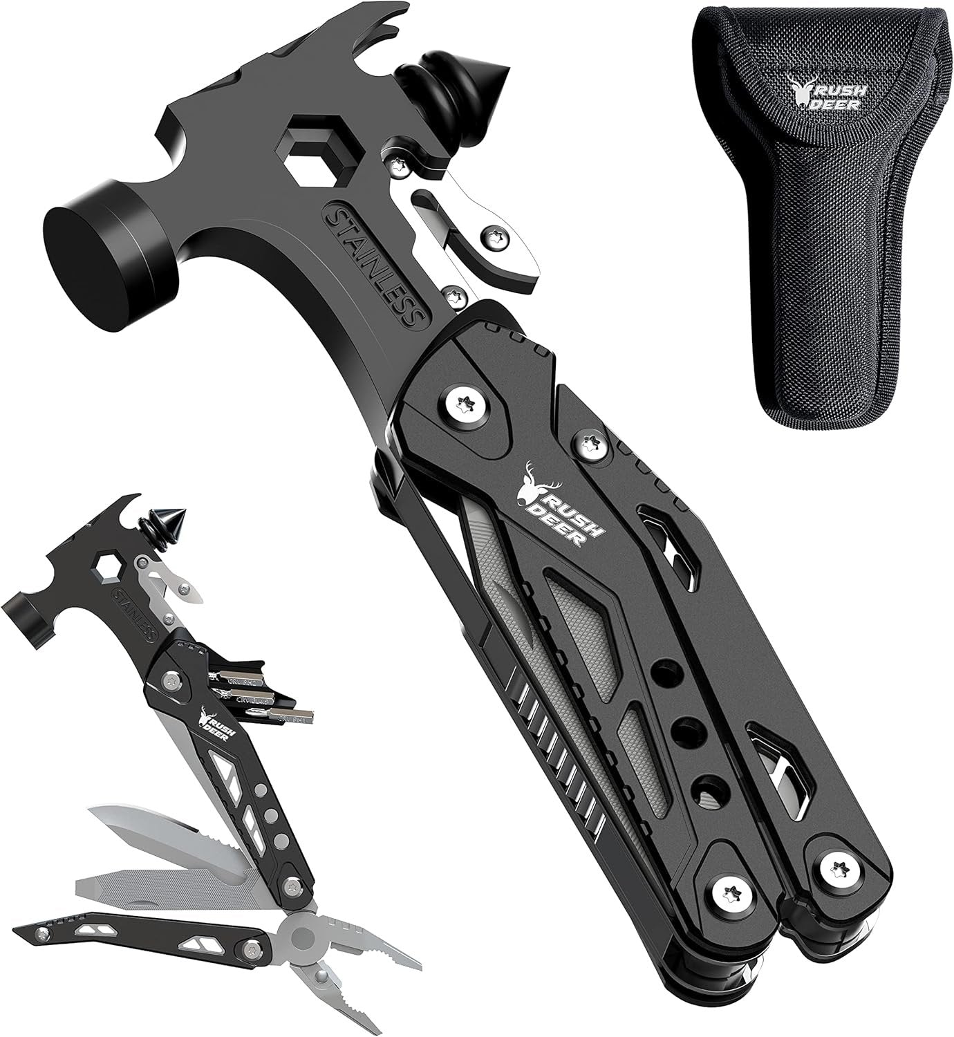 RUSH DEER 16-in-1 Multitool, Gifts for Dad, Hammer Multi Tool, Utility Knife Multitools for Men, Survival Gear and Supplies, Christmas Gift for Boy Husbands