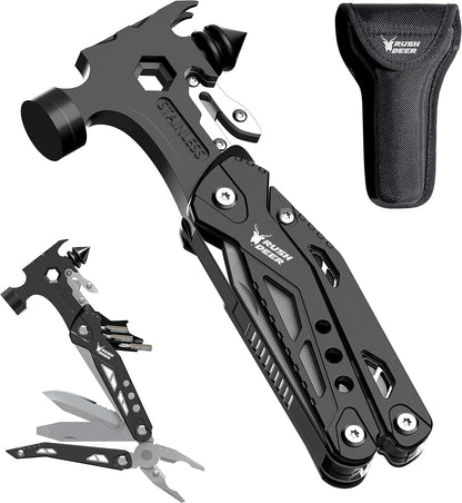 RUSH DEER 16-in-1 Multitool, Gifts for Dad, Hammer Multi Tool, Utility Knife Multitools for Men, Survival Gear and Supplies, Christmas Gift for Boy Husbands