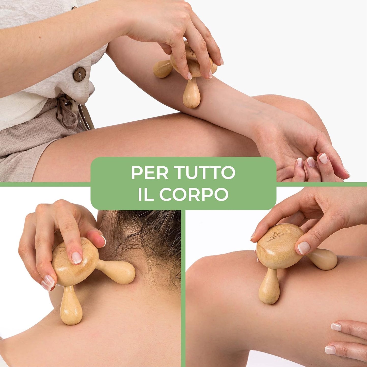 MASSAGE-EXPERT Wooden Hand Massager for Single or Couples Massage for Relaxing Back, Neck, Arms and Legs, Maximum Hygiene with Oil-resistant Surface