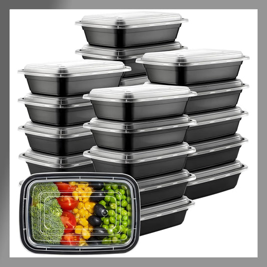 Pokanic Meal Prep Containers [10 Set] 24 oz with Lids, 1 compartment, Stackable, Reusable, Leakproof, Food Safe, Microwave, Freezer & Dishwasher Safe for Food Prep Storage Bento Box (10 Set, 24 oz)