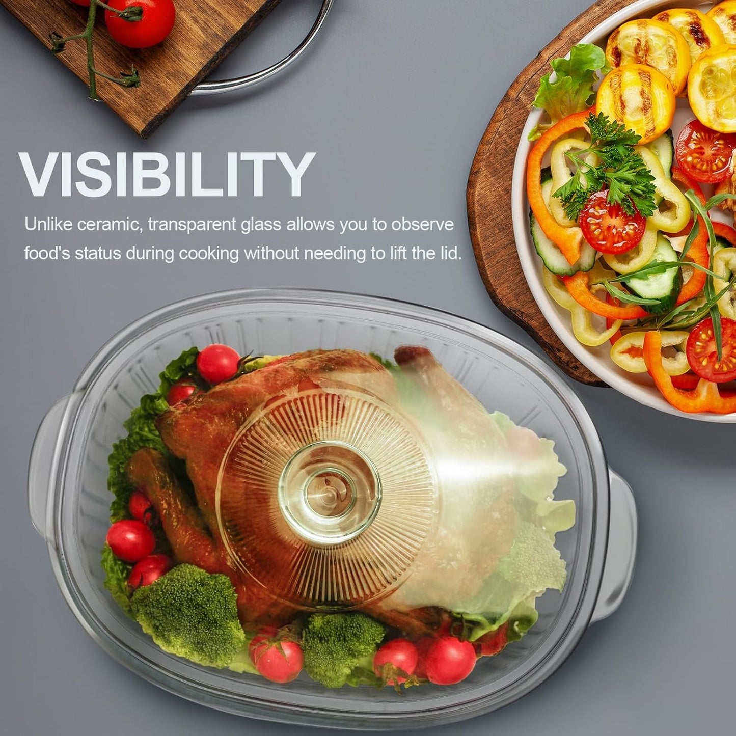 Luvan 2.8L/3Qt Glass Casserole Dish with Lid and Handle, Clear Lead-Free Glass Baking Dish Casserole Cookware, Oven and Microwave Safe, Suitable for Marinating,Baking,Cooking