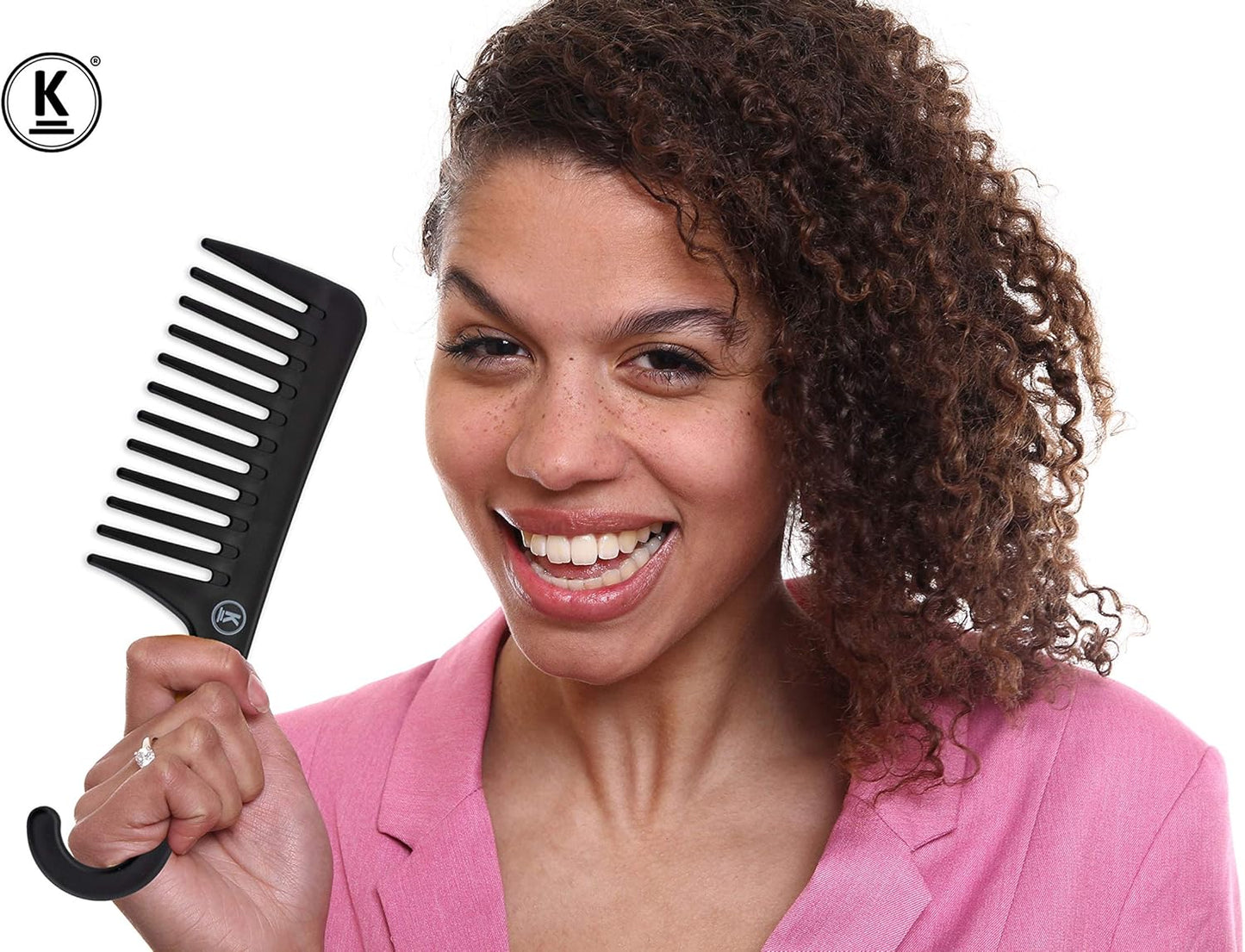 K-Pro Wide Tooth Hair Comb Detangler with Hook Handle