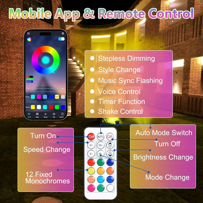 ASTRAEA RGB Outdoor LED Spot Lights, 12W Color Changing Landscape Spotlights Lighting with Remote Control & APP, Music Sync & Timer, Waterproof Spotlights Uplighting for Yard Garden Pathway, 2 Pack