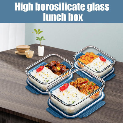 Glass Food Storage Containers 5 Pack,Three Sizes Glass Meal Prep Containers with Snap Lock Leakproof Lids,Lunch Box for Microwave,Freezer,Oven and Dishwasher (Sea blue)