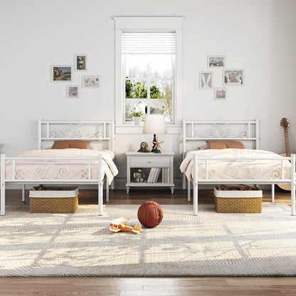 Yaheetech Classic Metal Platform Bed Frame with Headboard and Footboard Flower Design Mattress Foundation for Adults Easy Set Up Structure Twin Size White