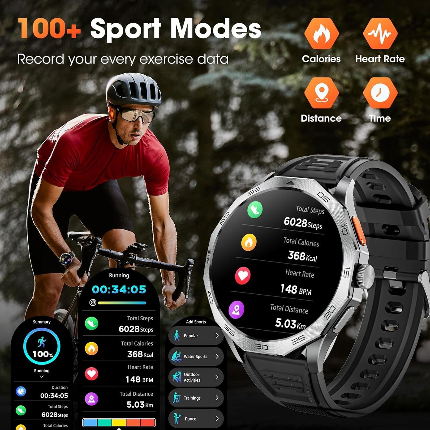 Military Smart Watch for Men 1.85" HD Ultra Screen Touch Screen 710mAh Battery Smart Watches for Android iOS ï¼ˆBluetooth Call Answer/Dial Callsï¼‰ Fitness Tracker with 100+ Sports