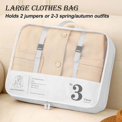 JEFEYA 7 Set Packing Cubes, Independent Digital Packing Cubes, Reusable Large Travel Packaging Bags, Waterproof Luggage Organizers Suitcase Travel Accessories (White)