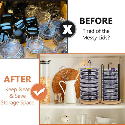 Jolensoy 2 IN 1 Tumbler Lid Stacker, Bamboo & Iron, Up to 20 Lids, Space-Saving Vertical Storage, Kitchen Cabinet & Countertop Organization