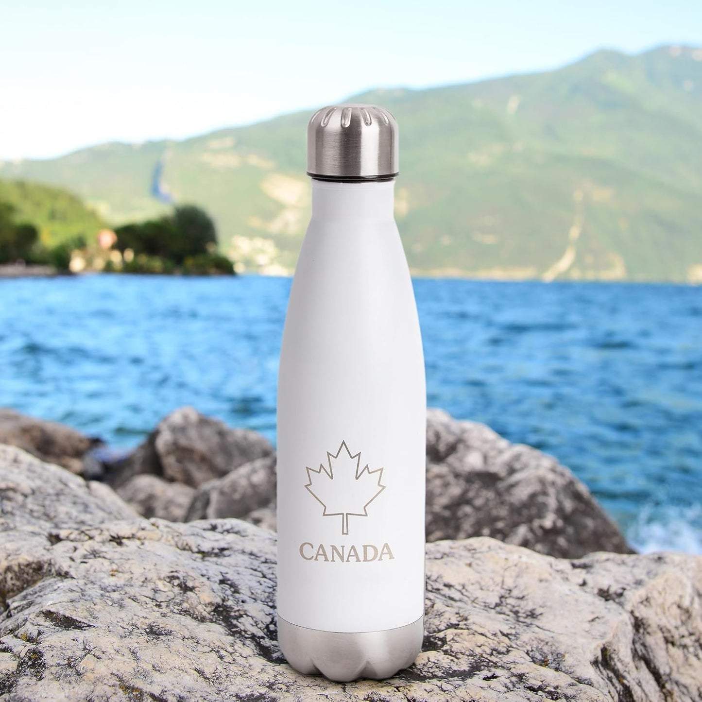 PURE Insulated Water Bottle, 500ml, White - Canada Classic Stainless Steel Metal Vacuum Thermal Leak Proof Water Bottles for Sports, Travel, Home and Office