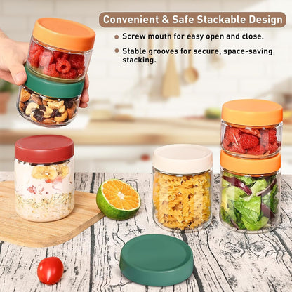 Feshory 6 Pack Overnight Oats Container Jar with Screw Lid - Wide Mouth & Airtight Glass Food Storage Jar, Wide Mouth Glass Meal Prep Containers for Food, Salad, Spice, Snacks, Dressing Sauce