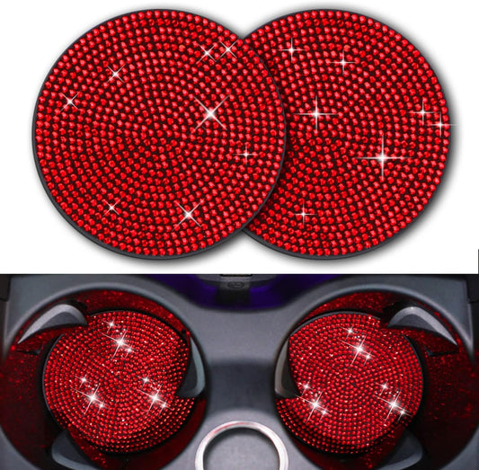 Bling Cup Holder Insert Coaster- 2.75 inch Silicone Anti-Slip Shockproof, Universal Fashion Car Interior Accessories for Women (Red, 2 PCS)