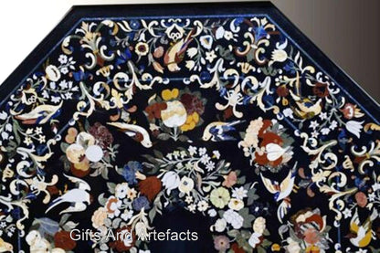 Pietra Dura Art Restaurant Top I nero marmo tavolo riunioni top I Fine Work Home Table Top I 48 x 48 pollici Heritage Dining Top I Ottagono soggiorno