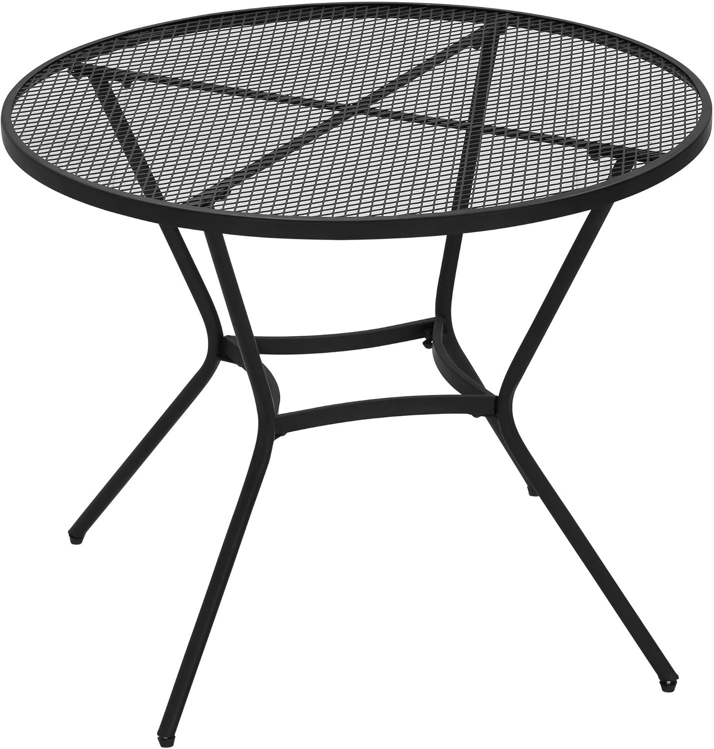 Outsunny 35" Round Patio Dining Table Steel Outside Table with Mesh Tabletop for Garden Backyard Poolside, Black