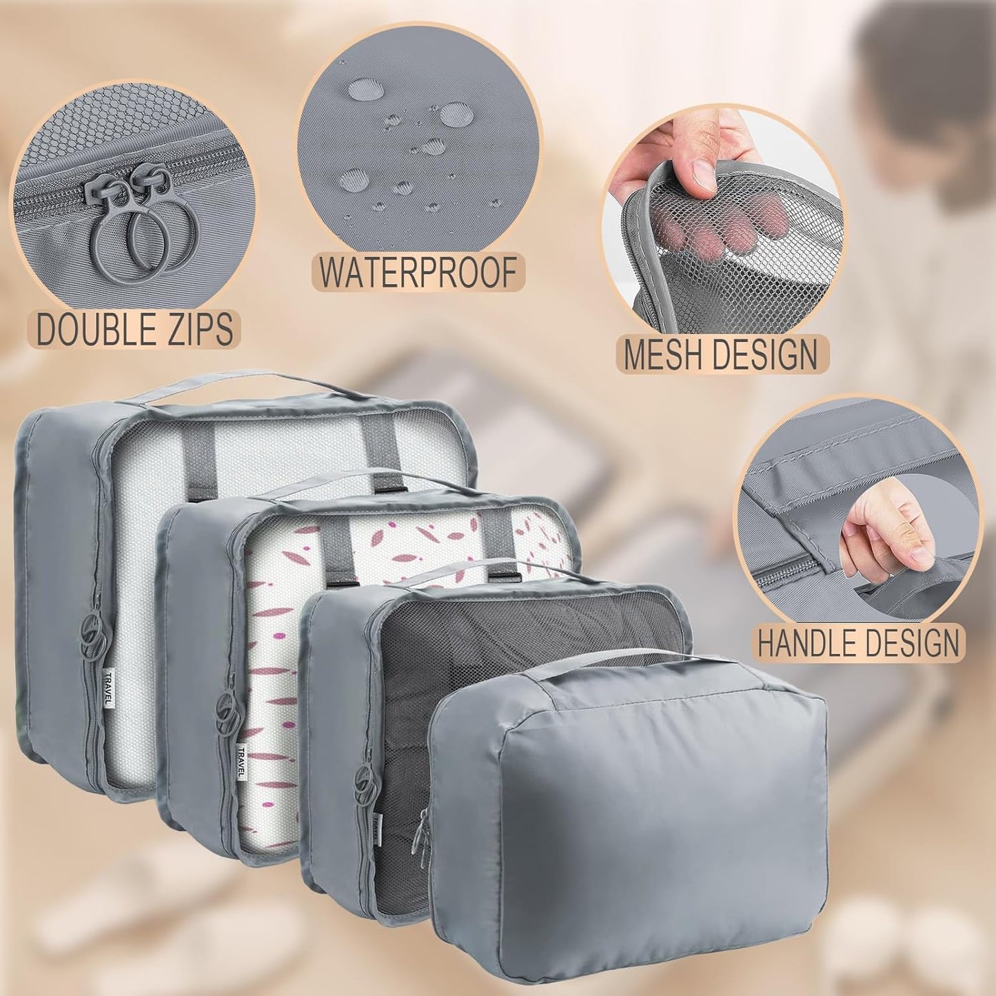 Kinyoda Suitcase Organizer, 12 Pieces Organizer Suitcase Set, Packing Cubes, Clothing Underwear Footwear Organizers Sacks Storage Suitcase Set, Organizer for Travel Holidays, (Grey)