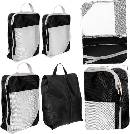 PartyKindom 4pcs Compression Packing Cubes for Luggage Organization Durable Travel Storage Bags with Mesh Design