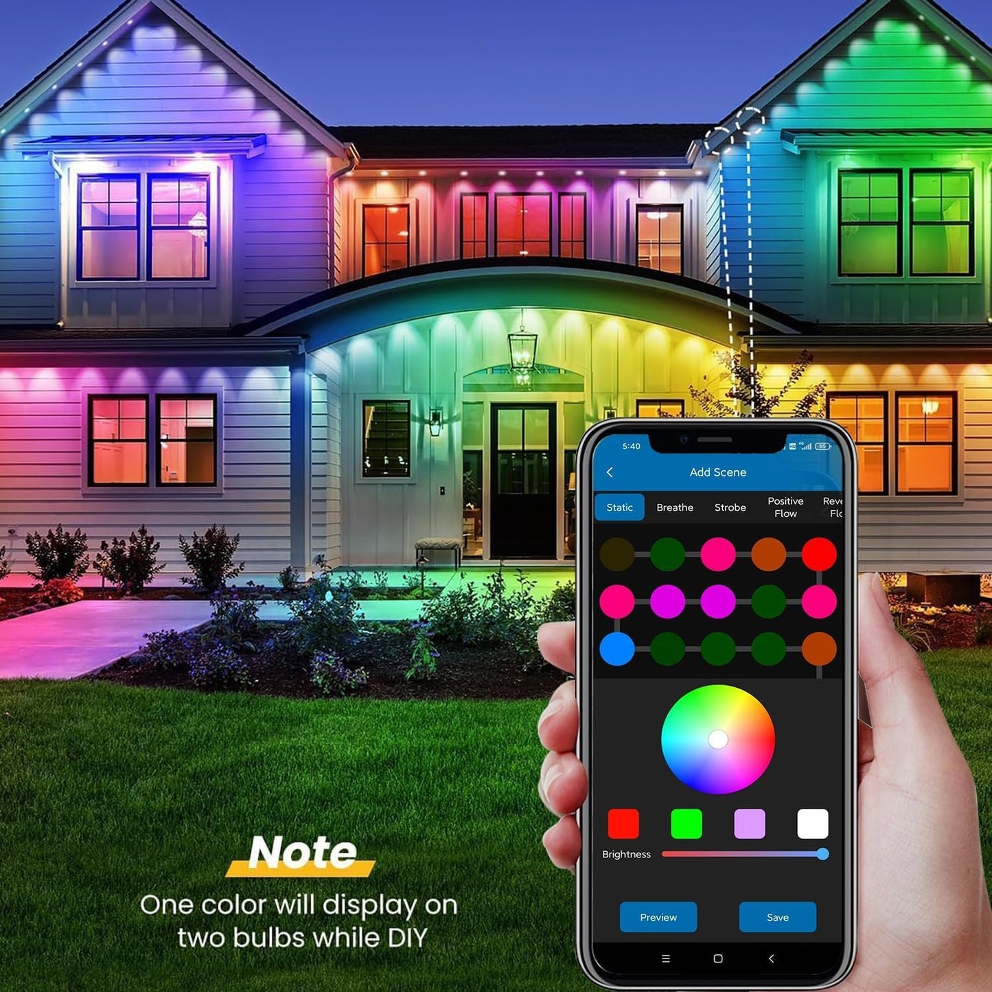 TONGLIN Permanent String Lights Outdoor, 30 Meter Smart RGB Outdoor Lights with 60 LEDs, IP67 Waterproof, House Roof Outdoor Lighting for Party, Daily, Mother's Day Decor