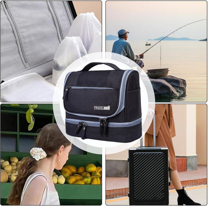 Travel Toiletry Bag, Zipper Travel Pouch, Wet Dry Separation Bag, Travel Storage Pouch, Home Travel Pouch, Portable Toiletry Storage, Toiletry Bag with Hook, Travel Organizer for Toiletries, Black,