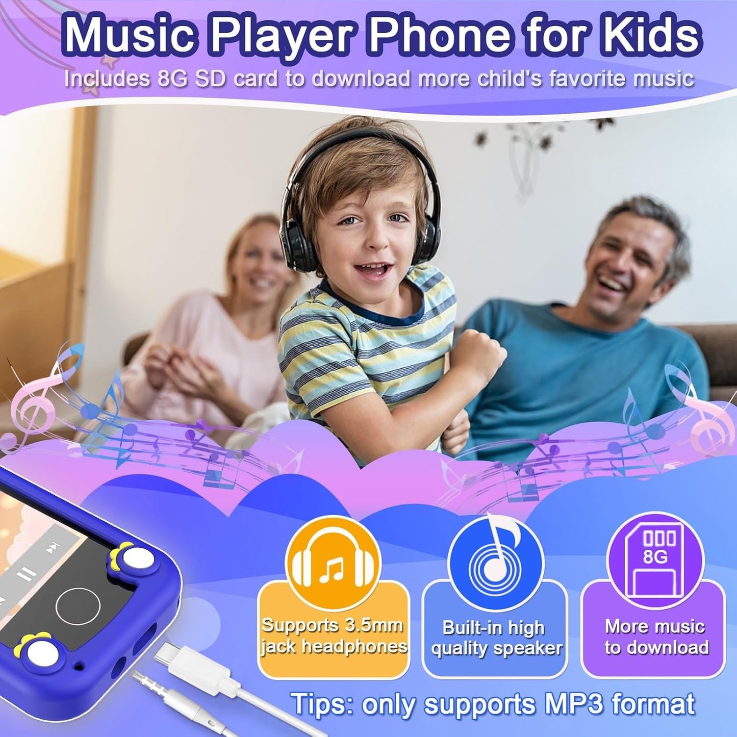 Kids Phone for Boys, Toys for 3-10 Year Old Boys Girls Christmas Birthday Gifts for Kids, Touchscreen Toddler Smartphone Learning Toys, Kids Toys Play Cell Phones with Camera, Games, Music, 8GB Card