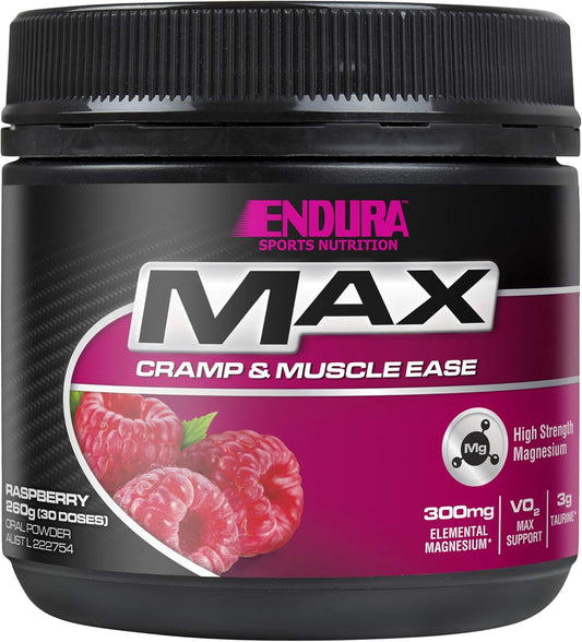 Endura Max Magnesium Powder - For Muscle Cramps & Performance - Raspberry Flavoured - 260g