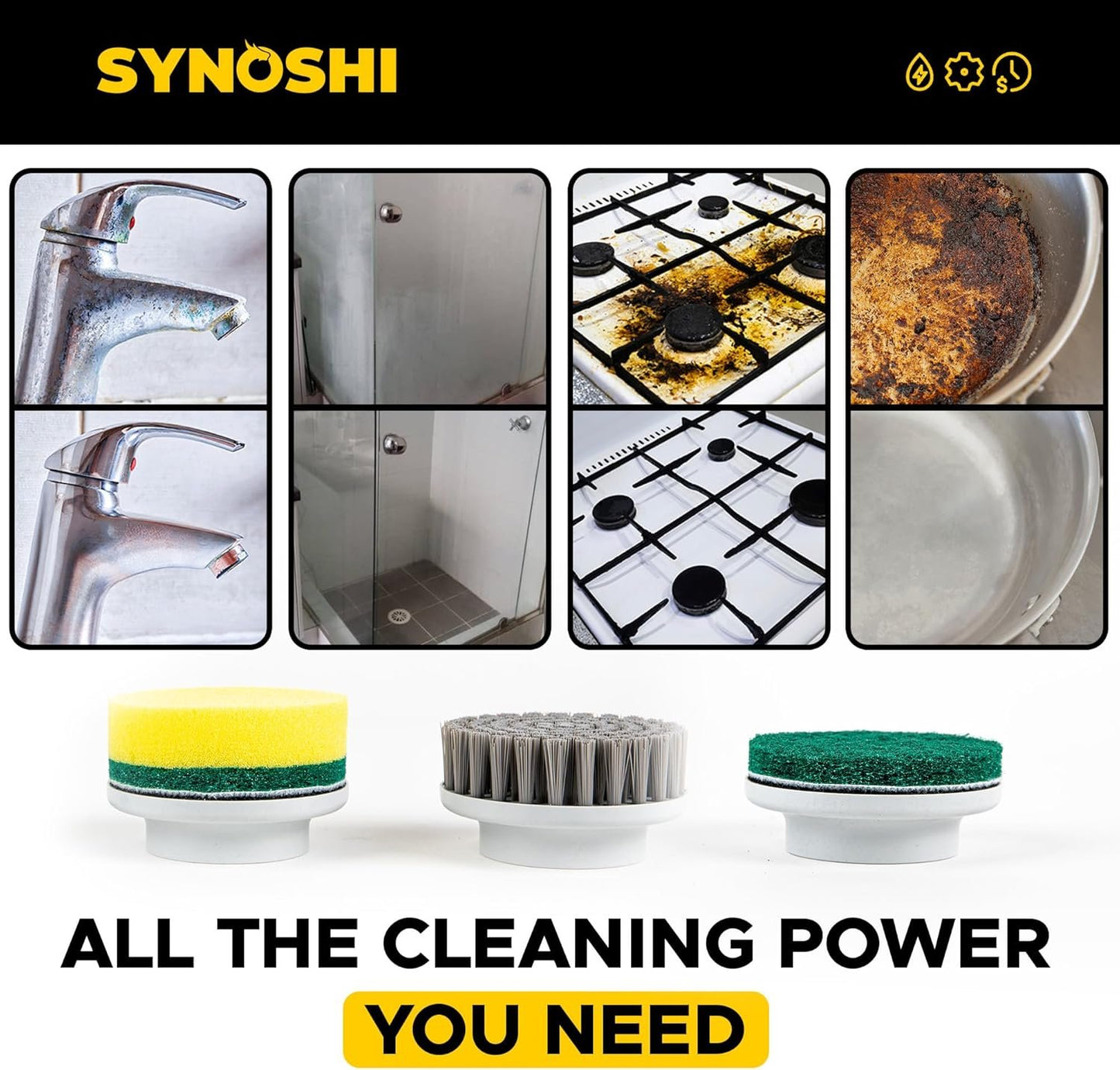 SYNOSHI Electric Spin Scrubber, Power Cleaning Brush with 3 Heads, Cordless Waterproof Shower Scrubber with Dual Speed, Perfect for Cleaning Bathroom, Tile, Cars, Floor. Electric Scrub Brush for tub