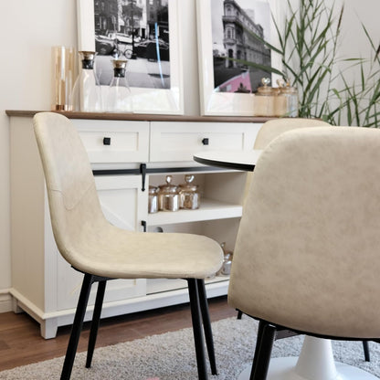 Inspirer Studio Dining Table Set for 4 - Tuilp Table with 4 Upholstered Dining Chairs (Matt Cream)