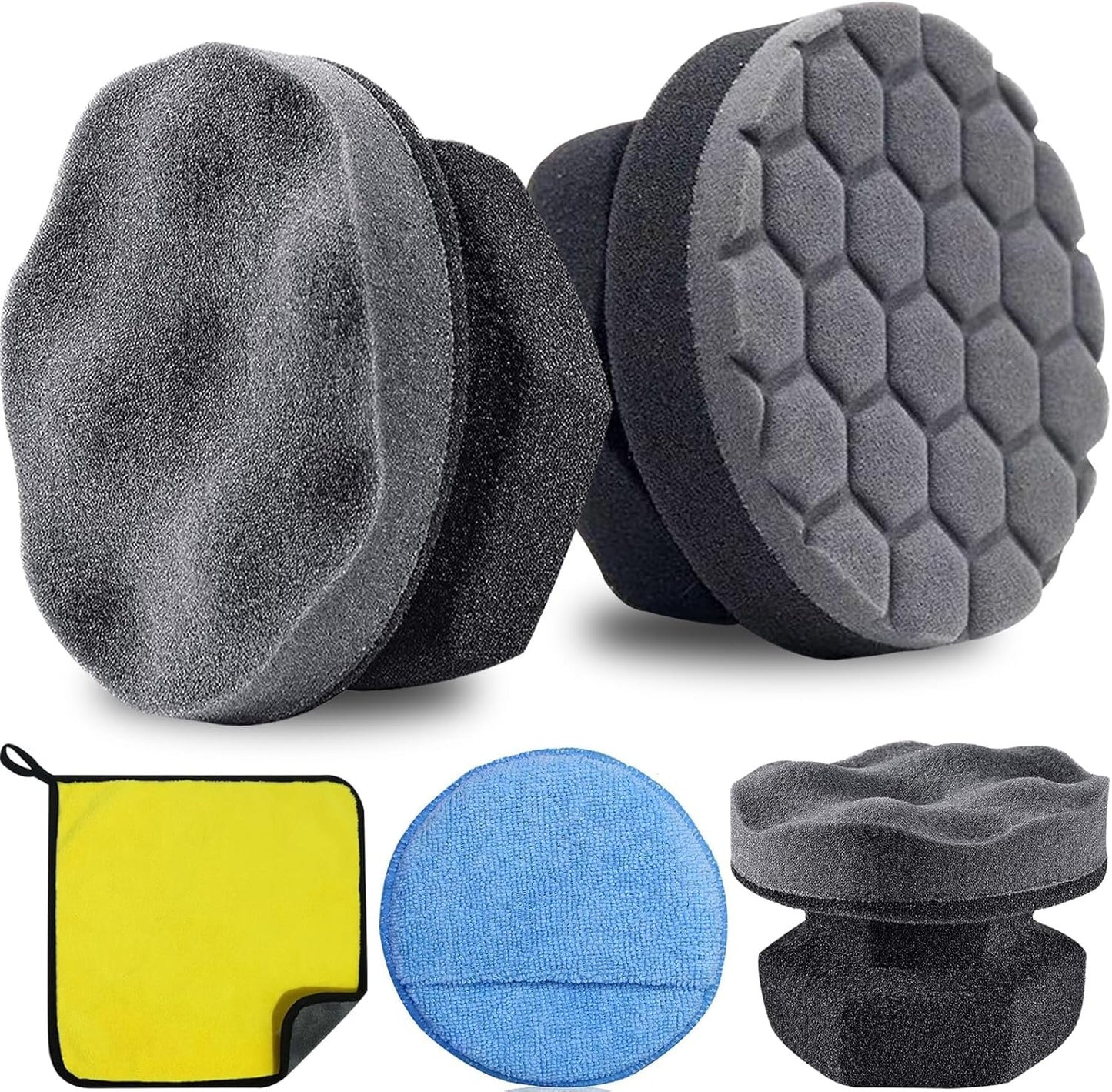 Car Polish Applicator with Handle, Tire Shine Sponge Pad with Microfiber Towels, Auto Wheel Detailing Tire Car Dressing Brushes, Cleaning Scrubber for Car Wheel Tyre