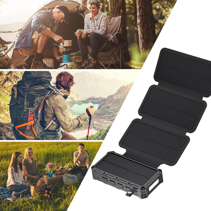 Solar Power Bank, Hand Crank Charger, Wireless Battery Pack, Built-In Led Light, Sos Alarm Function,black, For Outdoor, Travel, Camping, Hiking, Use
