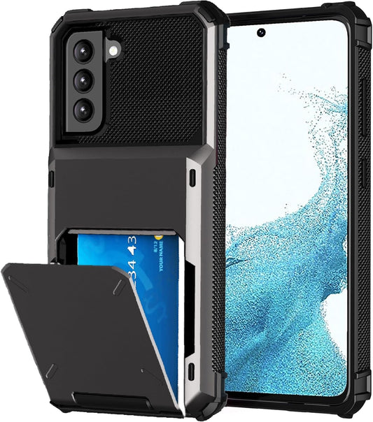 for Samsung S22 case with Card Holder[Store 5 Cards] Wallet Case, rojarou Samsung Galaxy S22 case with Hidden Card Slot Heavy Dual Layer Shockproof Protective Phone Cover for Samsung S22,Grey