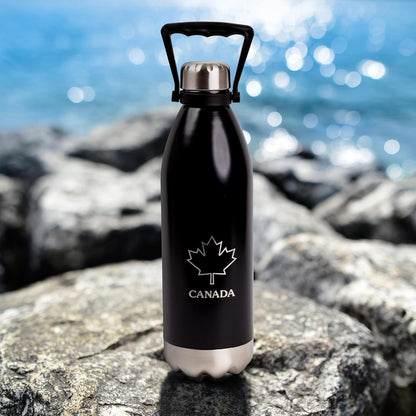 PURE Insulated Water Bottle, 1.5 L, Black - Large Canada Stainless Steel Metal Vacuum Thermal Leak Proof Water Bottles with Handle for Sports, Travel, Home and Office