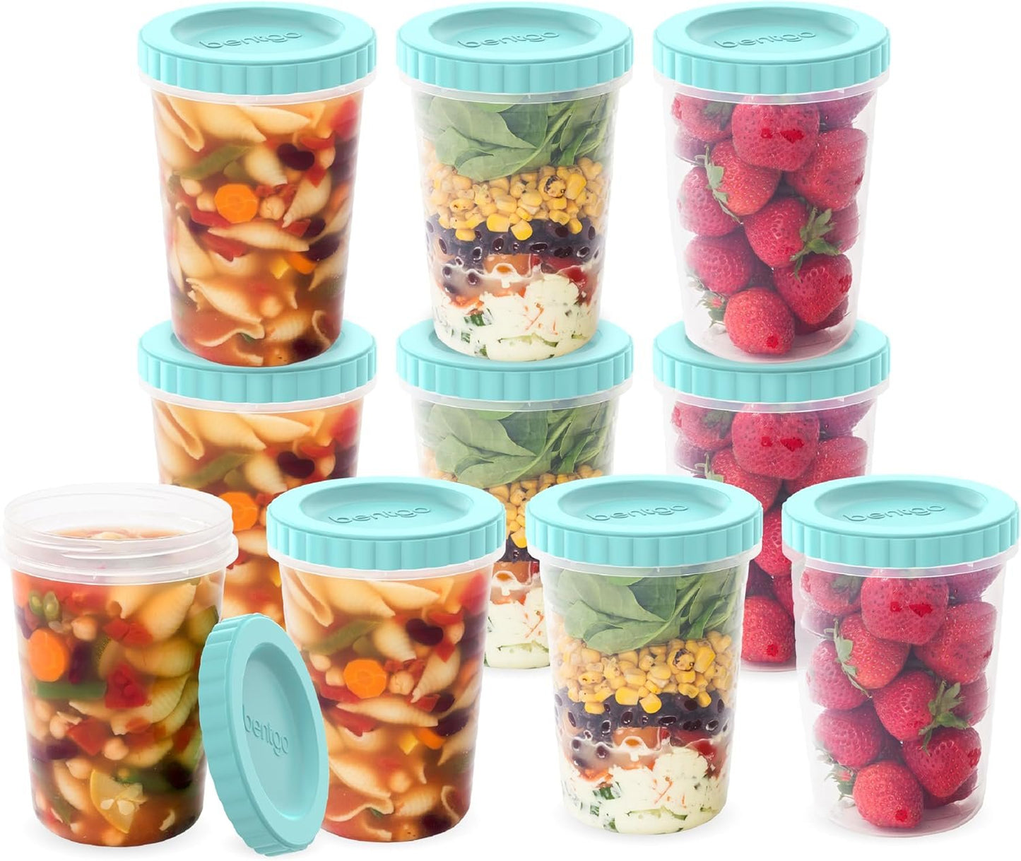 Bentgo Prep - 20 Piece 32 oz Leak-Proof Deli Containers with Lids, Food Storage for Meal Prep, Airtight, Twist-Top, Reusable, BPA-Free, Stackable, Microwave, Freezer, & Dishwasher Safe (Aqua Splash)