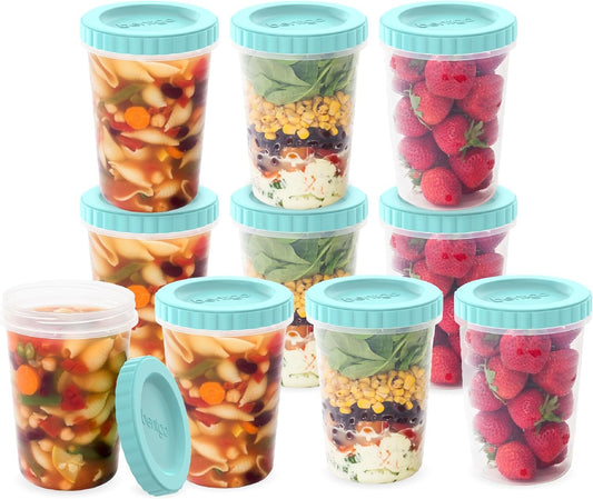 Bentgo Prep - 20 Piece 32 oz Leak-Proof Deli Containers with Lids, Food Storage for Meal Prep, Airtight, Twist-Top, Reusable, BPA-Free, Stackable, Microwave, Freezer, & Dishwasher Safe (Aqua Splash)