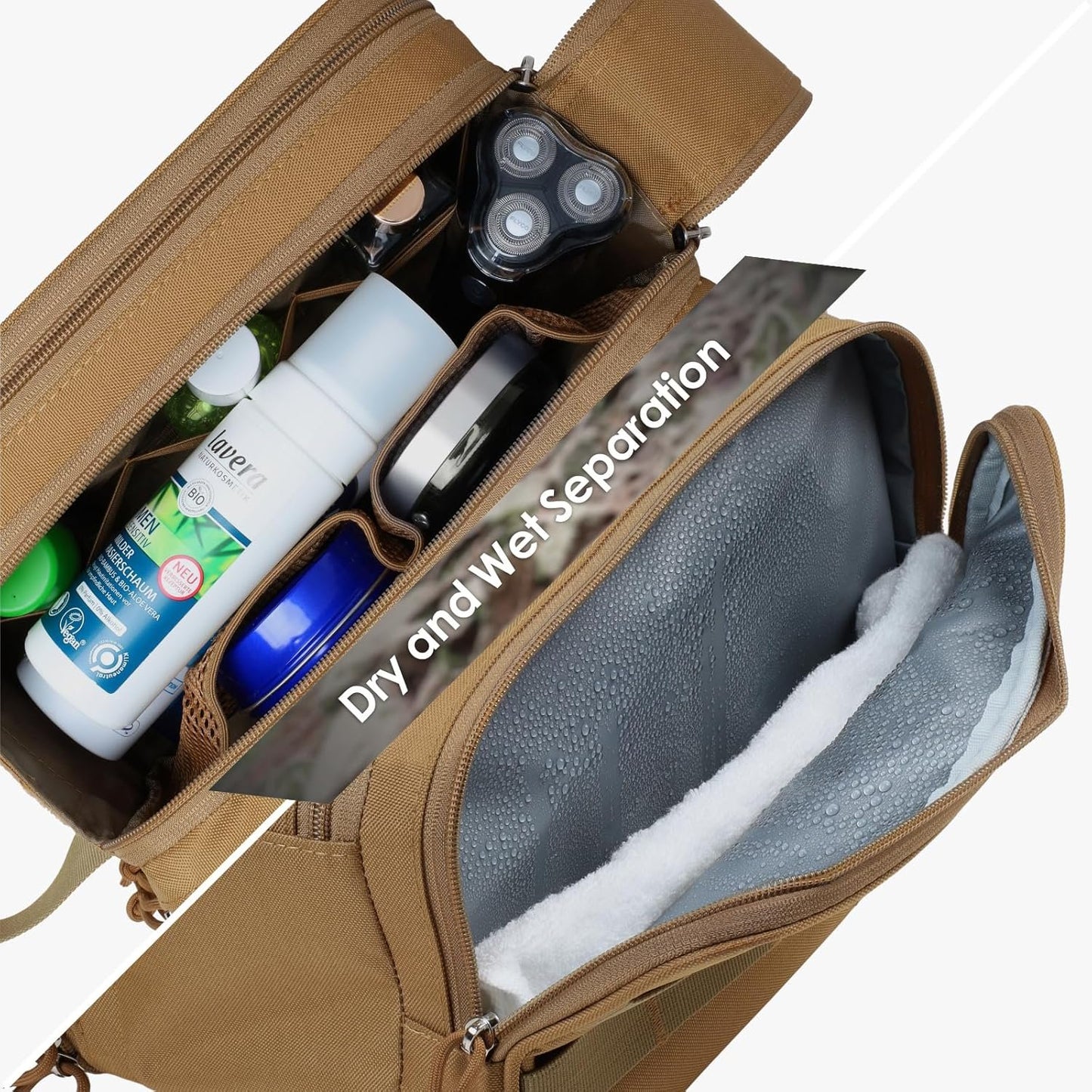 TACTICISM Toiletry Bag for Men Travel Bag, Dry Wet Separate Travel Toiletry Bag, Tactical Molle Dopp Kit for Men with Large Capacity, Water-Resistant Shaving Bag for Adult Women for Travel, C-Brown