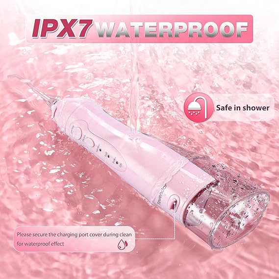 TOVENDOR Electric Water Flosser, Cordless Rechargeable Dental Oral Irrigator IPX7 Waterproof 300ML Travel Water Teeth Cleaner with 5 Tips for Braces Care Teeth Gums Cleaning, Home Office Daily Use