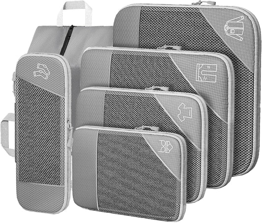 SINZUX Space-Saving Suitcase Organizer, Set of 6 Compression Packing Cubes Travel Organizer, Ultralight Expandable Compression Organizers Suitcase Travel Dividers Suitcase for Traveling